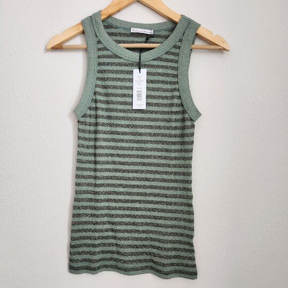 Michael Stars Paloma Striped Shine Tank in Chive | Size OS - Picture 1 of 7